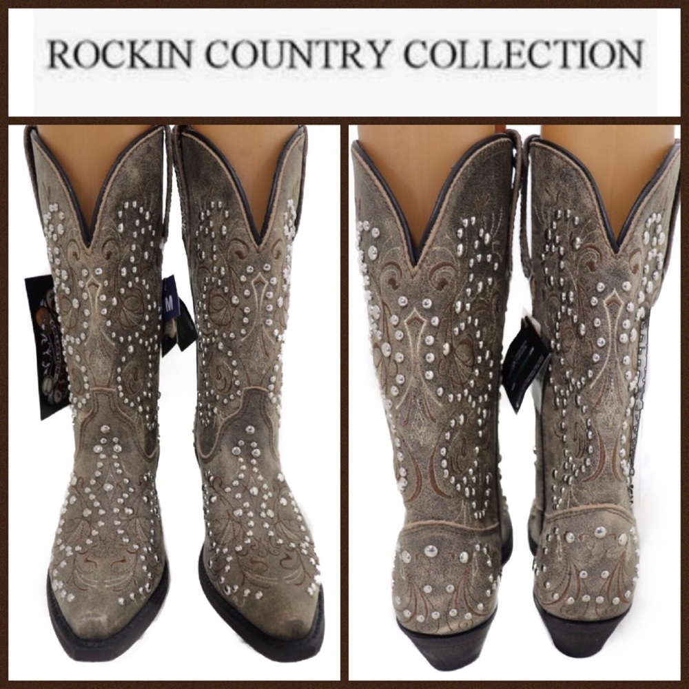 Rockin Country Coll. Embellished Cowboy Boots 7M